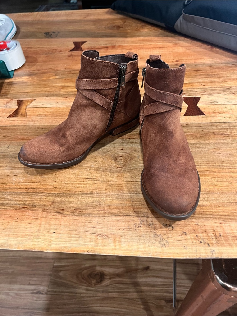 Born Brown Suede Ankle Booties with Wrap Strap